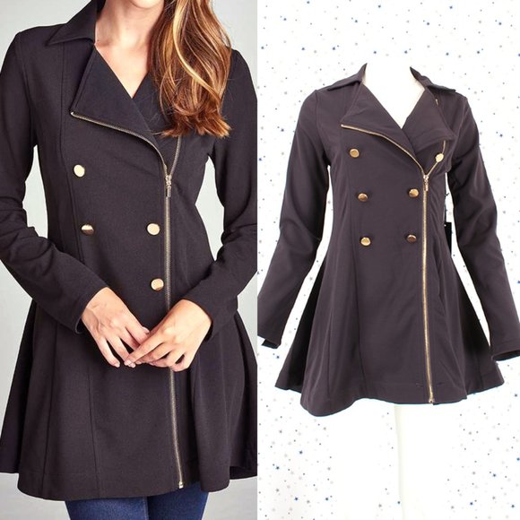 Double Breasted Detail Zip Up Peacoat Lilac Gray - Picture 1 of 8